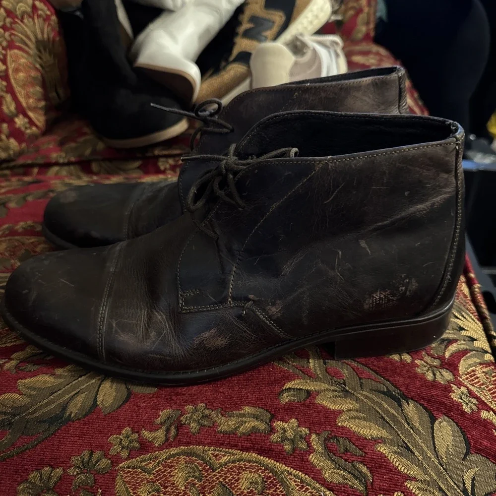 Stafford Men's Dark Brown Leather 2 Eye Chukka Cap Toe Ankle Boots Mens 9.5
